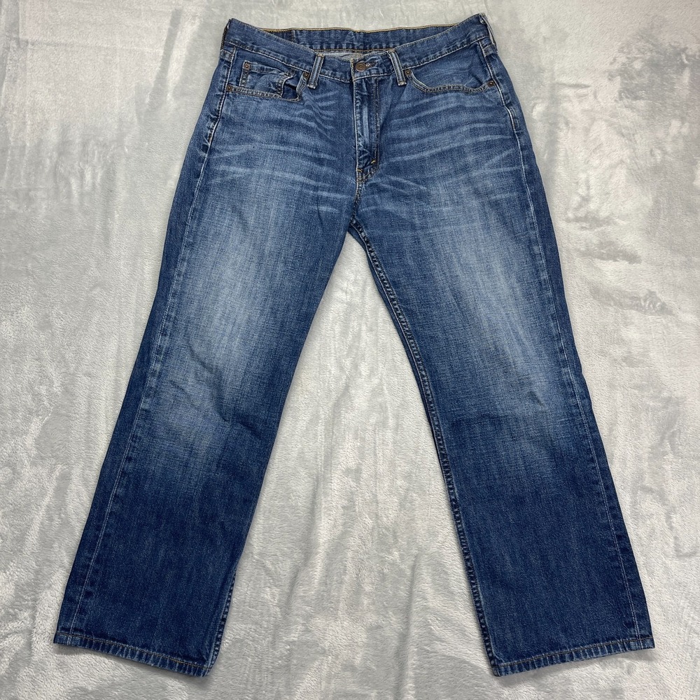 Levi's 514 Jeans Mens 33x32 (33x27) Blue Denim Whiskered Mid Rise Straight Leg